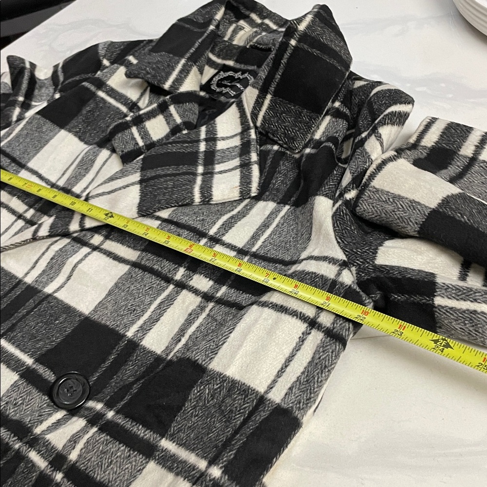 Ambiance Women's Black & White Plaid Pea Coat Jacket  Oversized Size Small Euc - Picture 6 of 13
